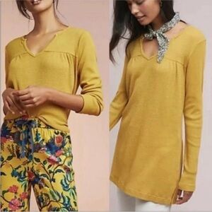 New! Anthropologie T. La Waffle Knot Tunic in Mustard Gold Yellow